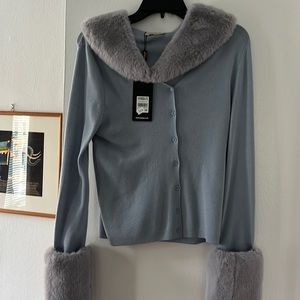 Jayley faux fur trimmed blue sweater